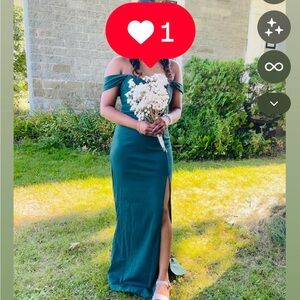 SHEIN Off-Shoulder Emerald Green Maxi Dress with Side Slit